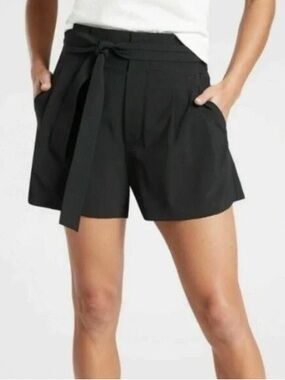 Athleta Black Tie-Waist Pleated Shorts